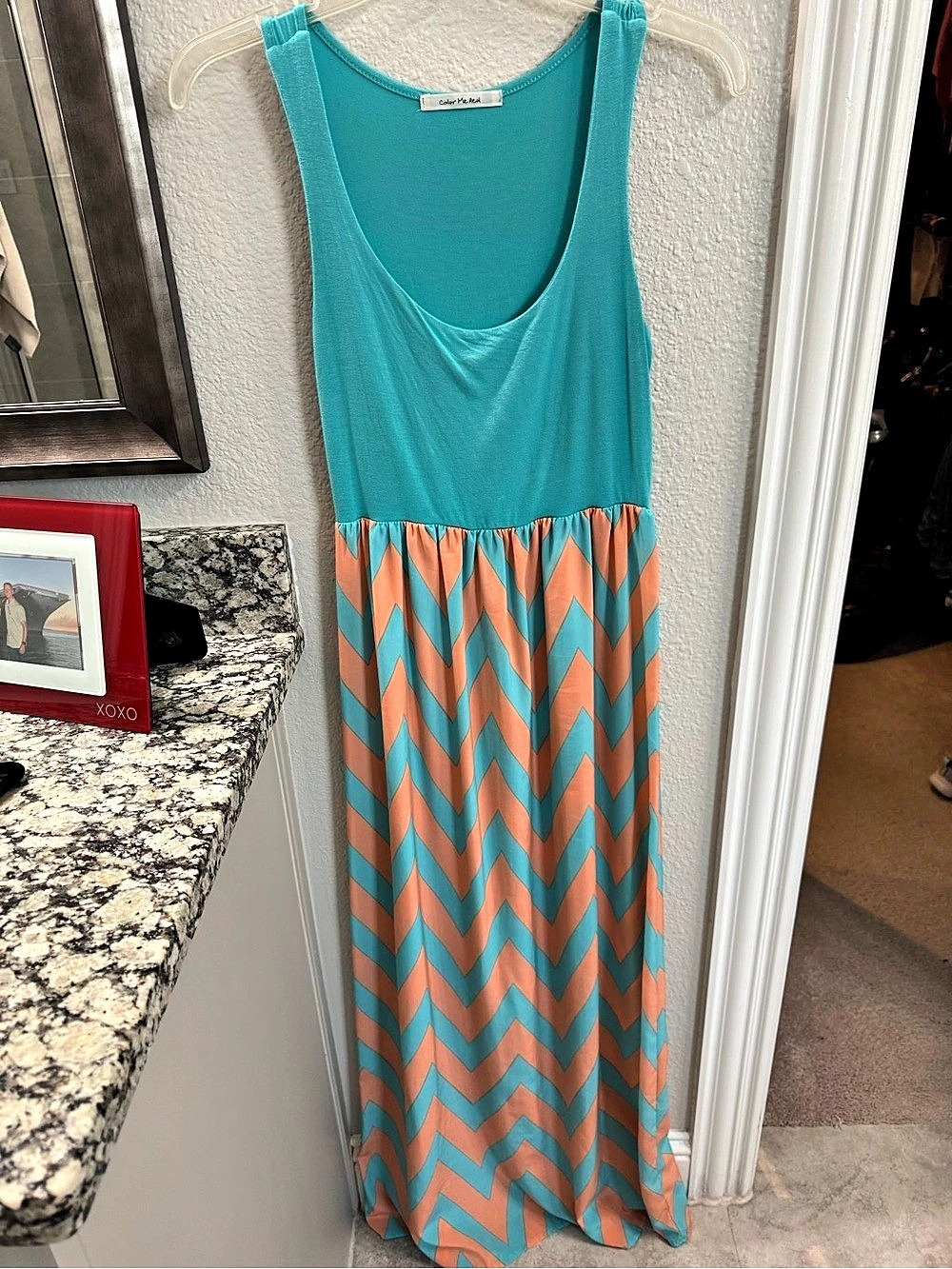 Color Me Red Geometric Maxi Dress in Blue & Orange Like New Size: S/M